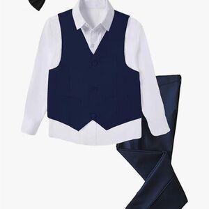 Navy Blue Vest and Pants with White Shirt Set